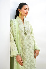 UAE -3 Piece Unstitched Embroidered Lawn Suit with Embroidered Chiffon Dupatta FE-52137