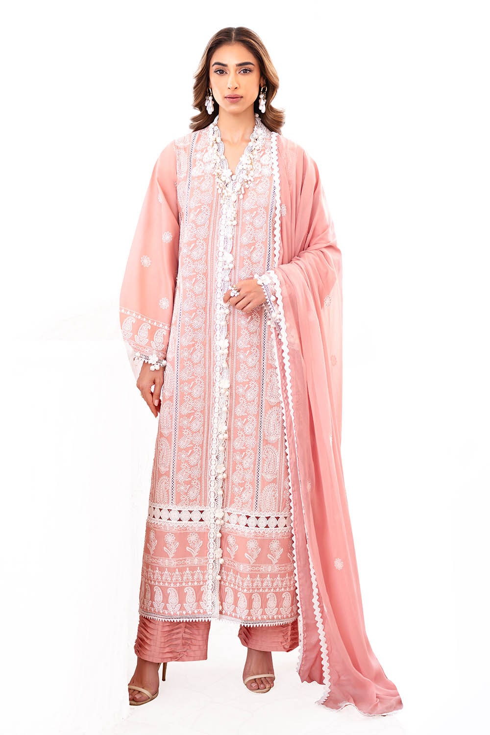 UAE -3 Piece Unstitched Embroidered Lawn Suit with Embroidered Chiffon Dupatta FE-52133