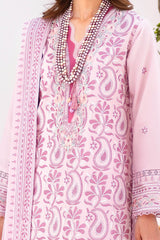UAE -3 Piece Unstitched Embroidered Lawn Suit with Embroidered Chiffon Dupatta FE-52136