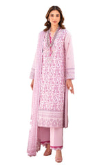 UAE -3 Piece Unstitched Embroidered Lawn Suit with Embroidered Chiffon Dupatta FE-52136
