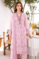 UAE -3 Piece Unstitched Embroidered Lawn Suit with Embroidered Chiffon Dupatta FE-52136