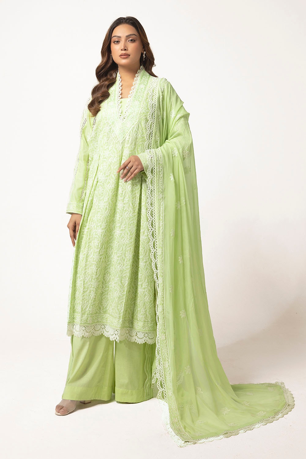 UAE -3 Piece Unstitched Embroidered Lawn suit with Embroidered Chiffon Dupatta PM-52058