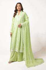 UAE -3 Piece Unstitched Embroidered Lawn suit with Embroidered Chiffon Dupatta PM-52058