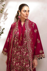 UAE -3 Piece Unstitched Embroidered Lawn Suit with Embroidered Chiffon Dupatta FE-52129