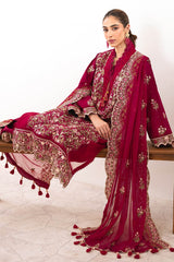 UAE -3 Piece Unstitched Embroidered Lawn Suit with Embroidered Chiffon Dupatta FE-52129