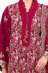 UAE -3 Piece Unstitched Embroidered Lawn Suit with Embroidered Chiffon Dupatta FE-52129