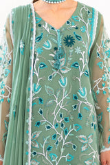 UAE -3 Piece Unstitched Embroidered Organza Suit with Embroidered Chiffon Dupatta FE-52157