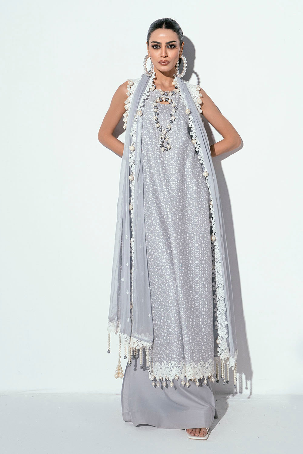 UAE -3 Piece Unstitched Schiffli Embroidered Lawn Suit with Embroidered Chiffon Dupatta PM-52048