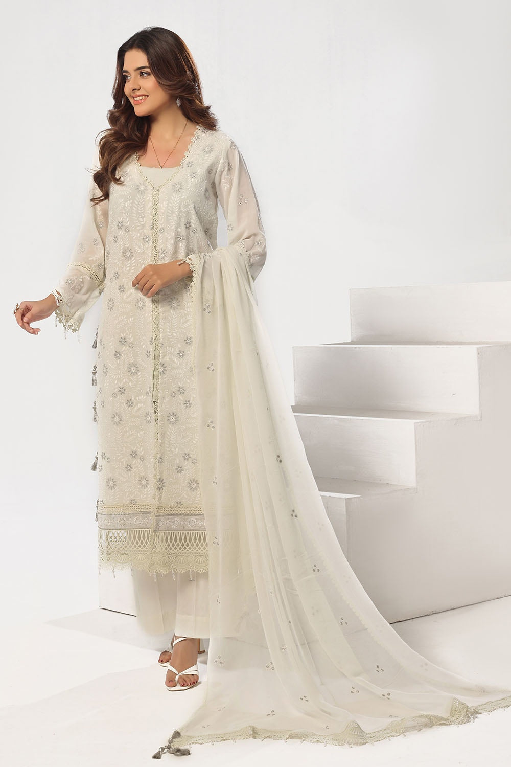 Grey Unstitched Embroidered Swiss Voile Suit for Women Gul Ahmed