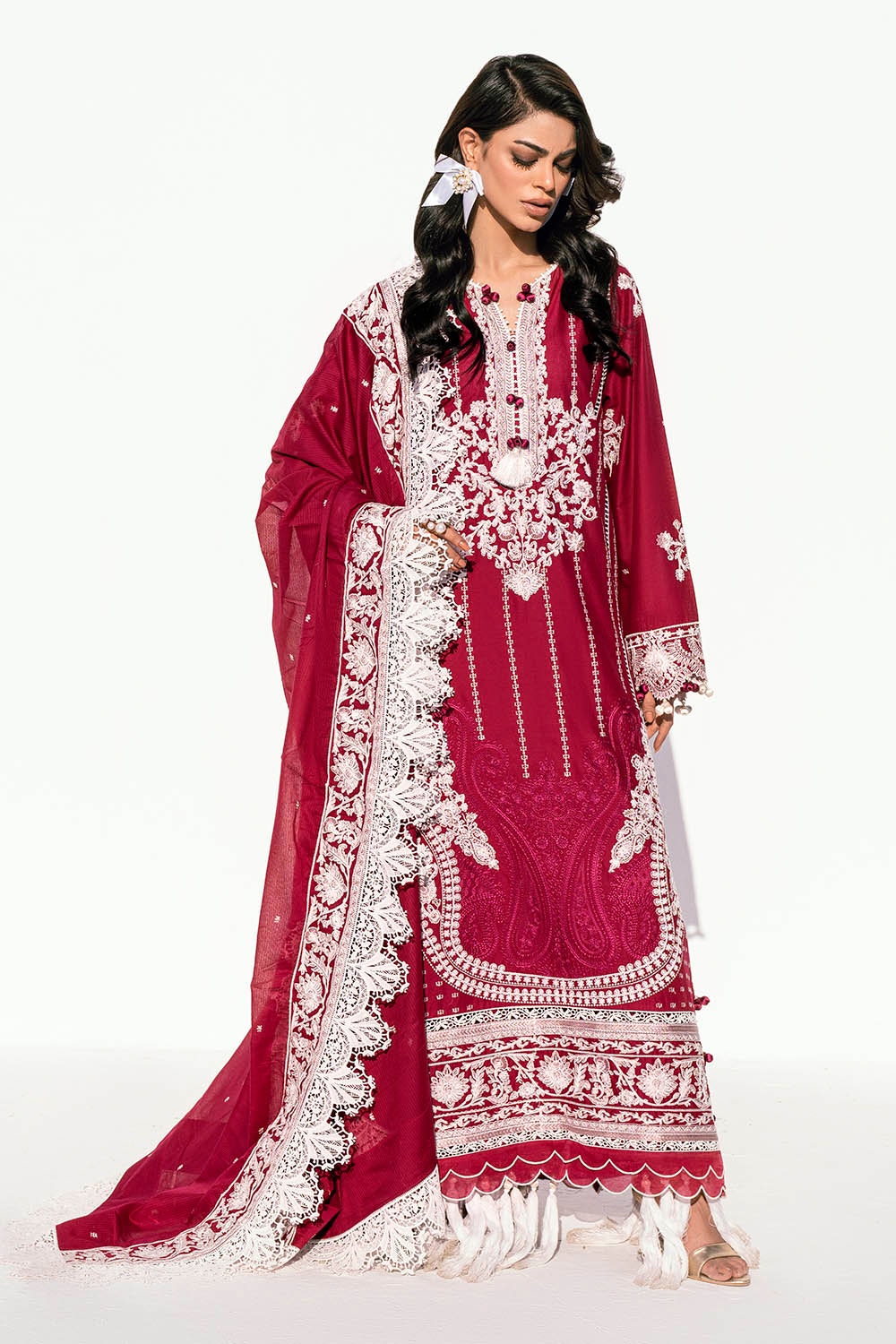 UAE -3 Piece Unstitched Embroidered Printed Denting Lawn Suit DN-42040