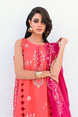 UAE -3 Piece Unstitched Embroidered Printed Denting Lawn Suit DN-52007