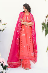 UAE -3 Piece Unstitched Embroidered Printed Denting Lawn Suit DN-52007