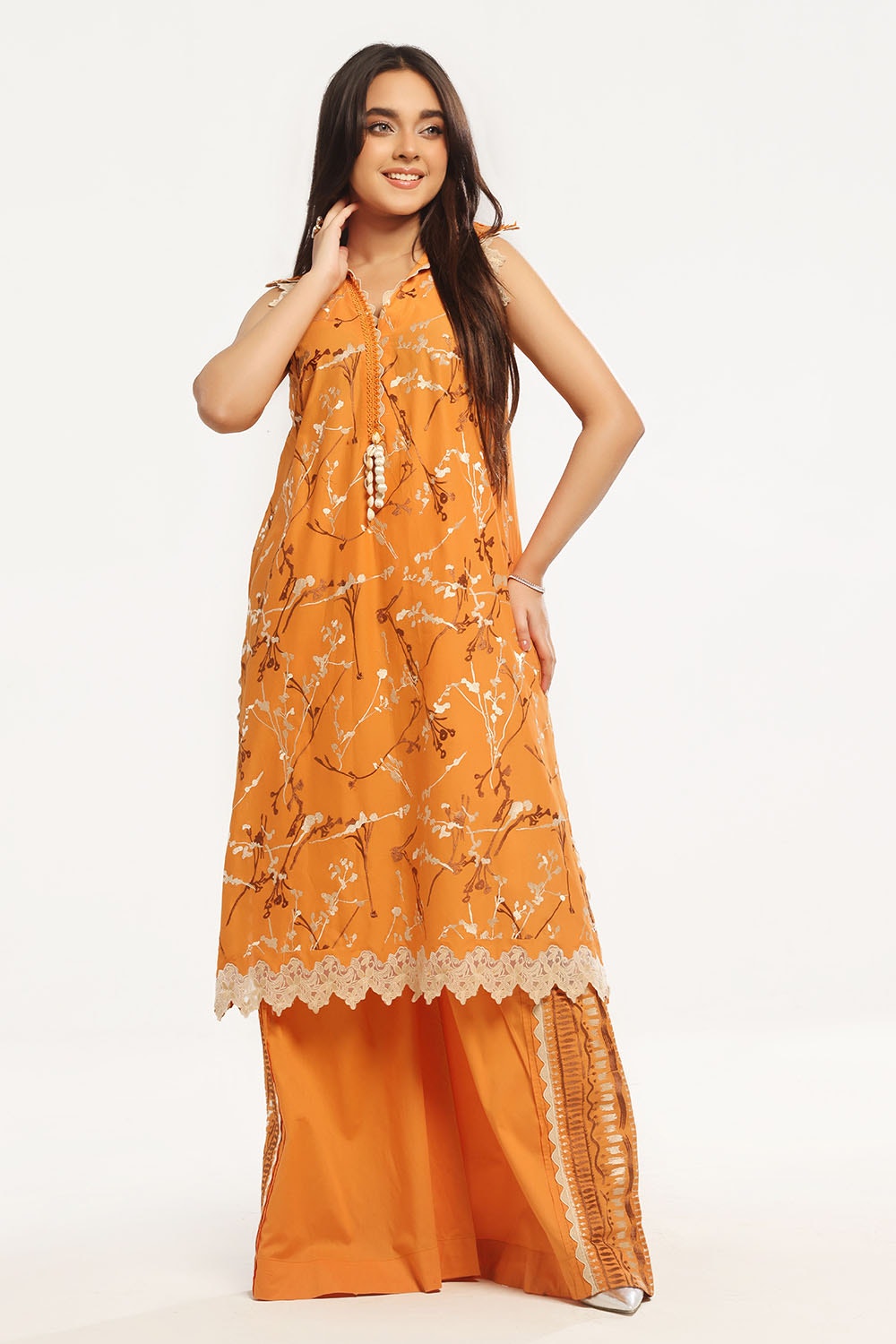 UAE -2 Piece Unstitched Embroidered Lawn Shirt with Dyed Trouser TL-52086