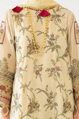 UAE -3 Piece Unstitched Embroidered Printed Monar Slub Suit with Embroidered Net Dupatta FE-52010