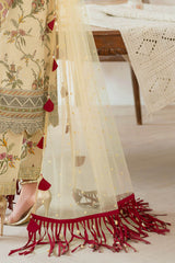 UAE -3 Piece Unstitched Embroidered Printed Monar Slub Suit with Embroidered Net Dupatta FE-52010