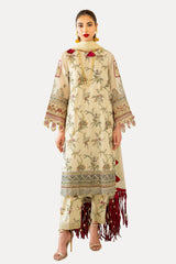 UAE -3 Piece Unstitched Embroidered Printed Monar Slub Suit with Embroidered Net Dupatta FE-52010