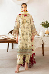 UAE -3 Piece Unstitched Embroidered Printed Monar Slub Suit with Embroidered Net Dupatta FE-52010