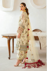 UAE -3 Piece Unstitched Embroidered Printed Monar Slub Suit with Embroidered Net Dupatta FE-52010