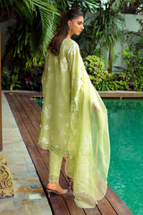 UAE -3 Piece Unstitched Lacquer Printed Lawn Suit with Embroidered Organza Dupatta OG-52001