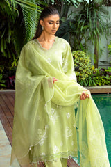 UAE -3 Piece Unstitched Lacquer Printed Lawn Suit with Embroidered Organza Dupatta OG-52001