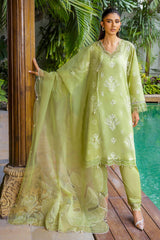 UAE -3 Piece Unstitched Lacquer Printed Lawn Suit with Embroidered Organza Dupatta OG-52001
