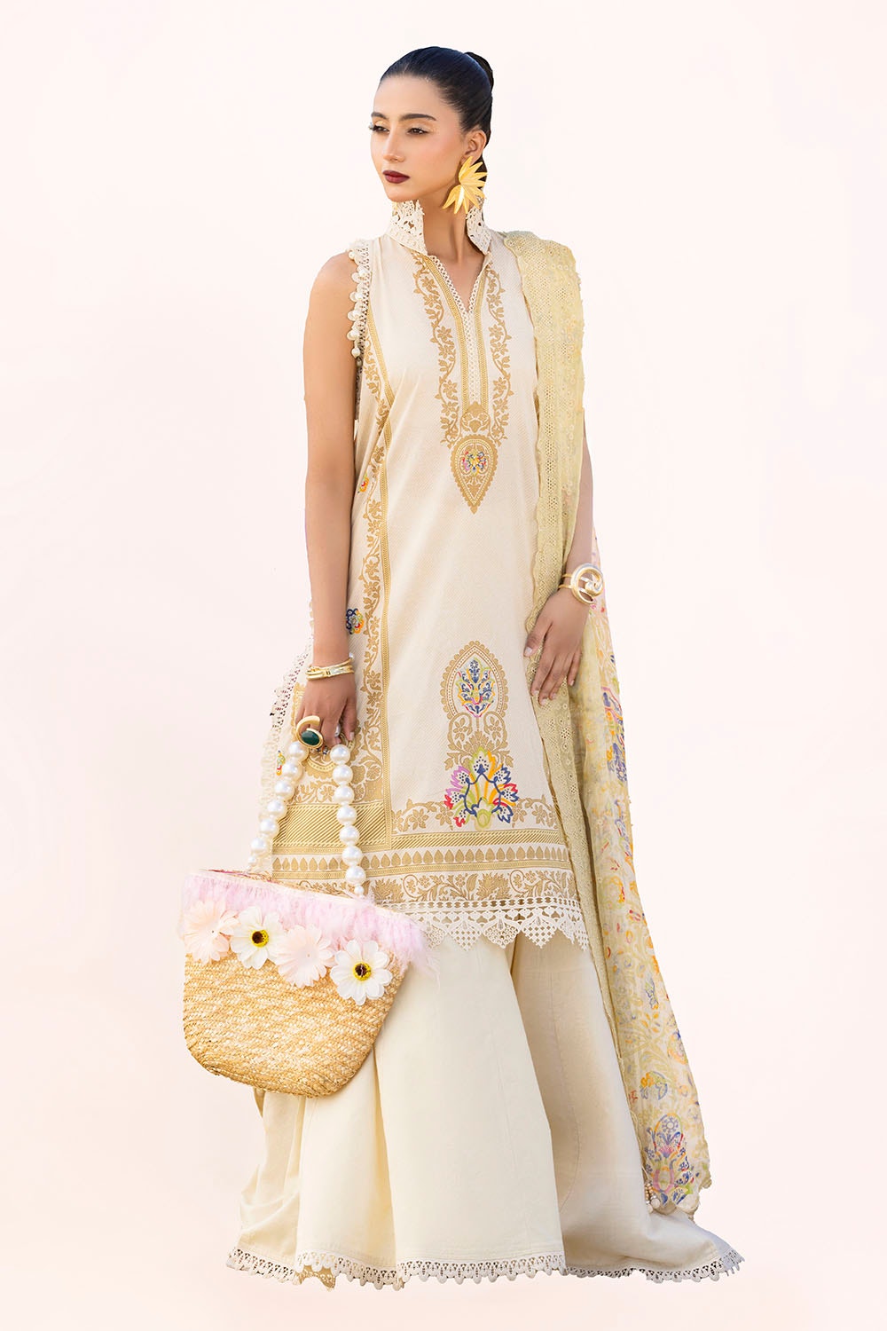 UAE -3 Piece Unstitched Printed Lawn Suit with Embroidered Chiffon Dupatta BCT-52013