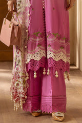UAE -3 Piece Unstitched Embroidered Lawn Suit with Embroidered Chiffon Dupatta BM-52014
