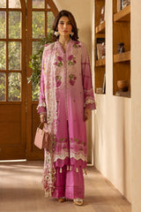 UAE -3 Piece Unstitched Embroidered Lawn Suit with Embroidered Chiffon Dupatta BM-52014