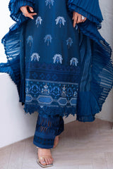 UAE -3 Piece Unstitched Embroidered Paper Cotton Self Jacquard Suit with Zari Stripe Dupatta FE-52004