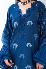 UAE -3 Piece Unstitched Embroidered Paper Cotton Self Jacquard Suit with Zari Stripe Dupatta FE-52004