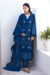 UAE -3 Piece Unstitched Embroidered Paper Cotton Self Jacquard Suit with Zari Stripe Dupatta FE-52004