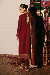 UAE -3 Piece Unstitched Embroidered Raw Silk Suit with Banarsi Dupatta FE-52075