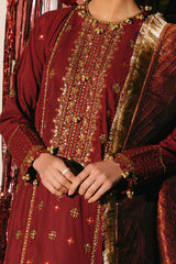 UAE -3 Piece Unstitched Embroidered Raw Silk Suit with Banarsi Dupatta FE-52075