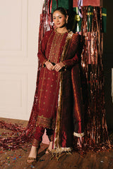 UAE -3 Piece Unstitched Embroidered Raw Silk Suit with Banarsi Dupatta FE-52075