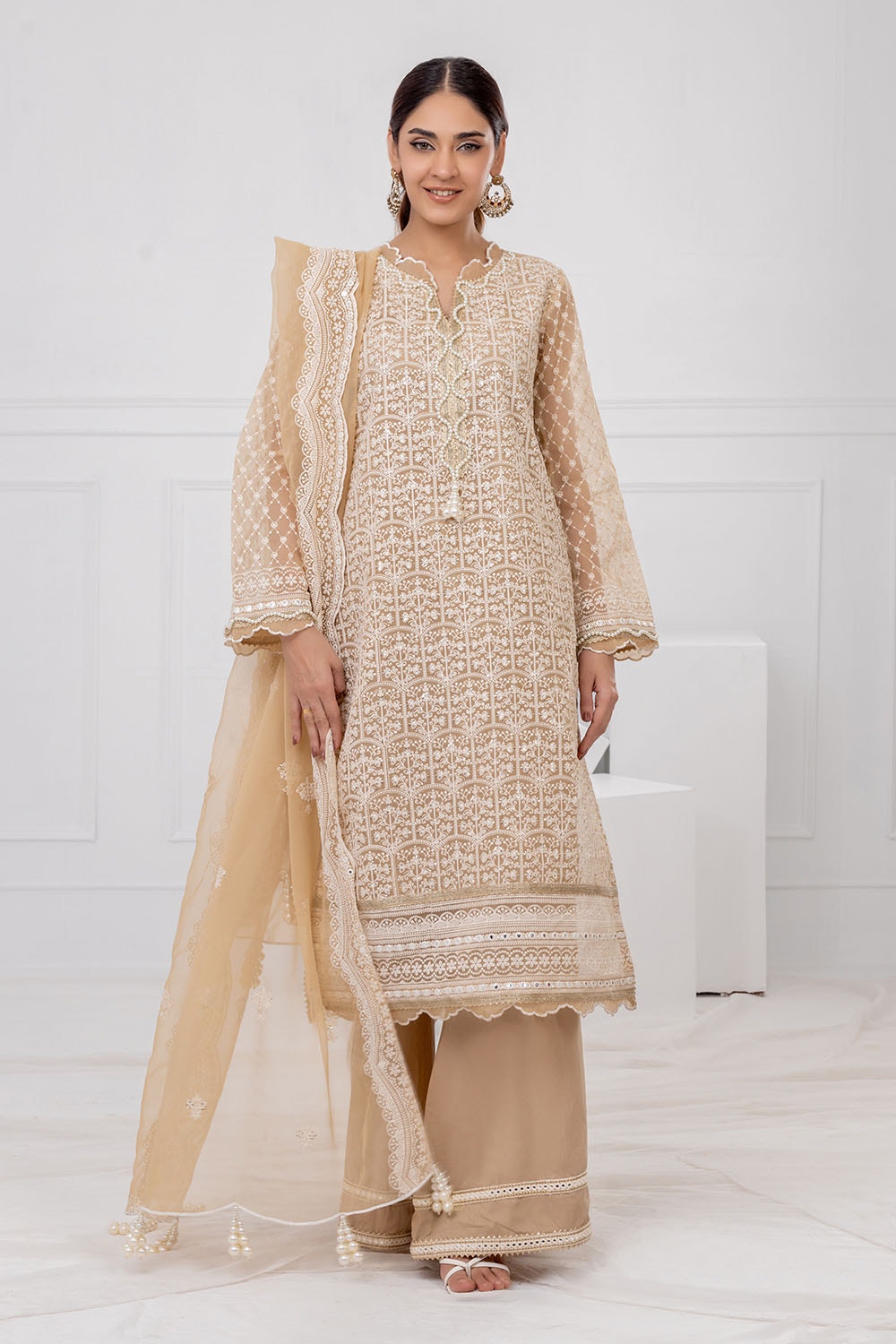 UAE -3 Piece Unstitched Embroidered Organza Suit with Embroidered Organza Dupatta FE-52087