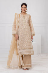 UAE -3 Piece Unstitched Embroidered Organza Suit with Embroidered Organza Dupatta FE-52087