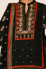 UAE -3 Piece Unstitched Embroidered Raw Silk Suit with Raw Silk Dupatta FE-52091