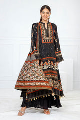 UAE -3 Piece Unstitched Embroidered Raw Silk Suit with Raw Silk Dupatta FE-52091