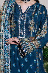 UAE -3 Piece Unstitched Embroidered Paper Cotton Suit with Paper Cotton Dupatta FE-52095