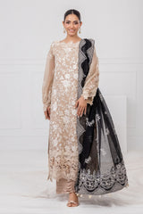 UAE -3 Piece Unstitched Embroidered Cotton Net Suit with Embroidered Cotton Net Dupatta FE-52099