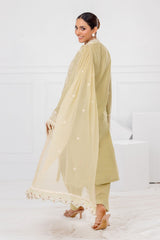 UAE -3 Piece Unstitched Embroidered Lawn Suit with Embroidered Chiffon Dupatta FE-52104