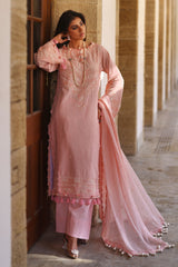 UAE -3 Piece Unstitched Embroidered Lawn Suit with Embroidered Chiffon Dupatta FE-52120