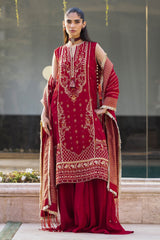 UAE -3 Piece Unstitched Embroidered Raw Silk Suit with Jacquard Dupatta FE-52124