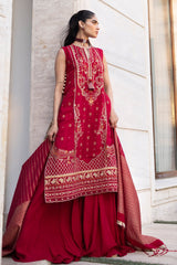 UAE -3 Piece Unstitched Embroidered Raw Silk Suit with Jacquard Dupatta FE-52124