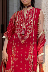 UAE -3 Piece Unstitched Embroidered Raw Silk Suit with Jacquard Dupatta FE-52124