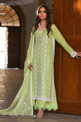 UAE -3 Piece Unstitched Embroidered Lawn Suit with Embroidered Chiffon Dupatta FE-52142