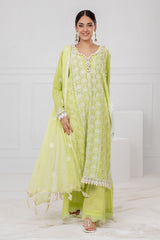 UAE -3 Piece Unstitched Embroidered Lawn Suit with Embroidered Chiffon Dupatta FE-52142