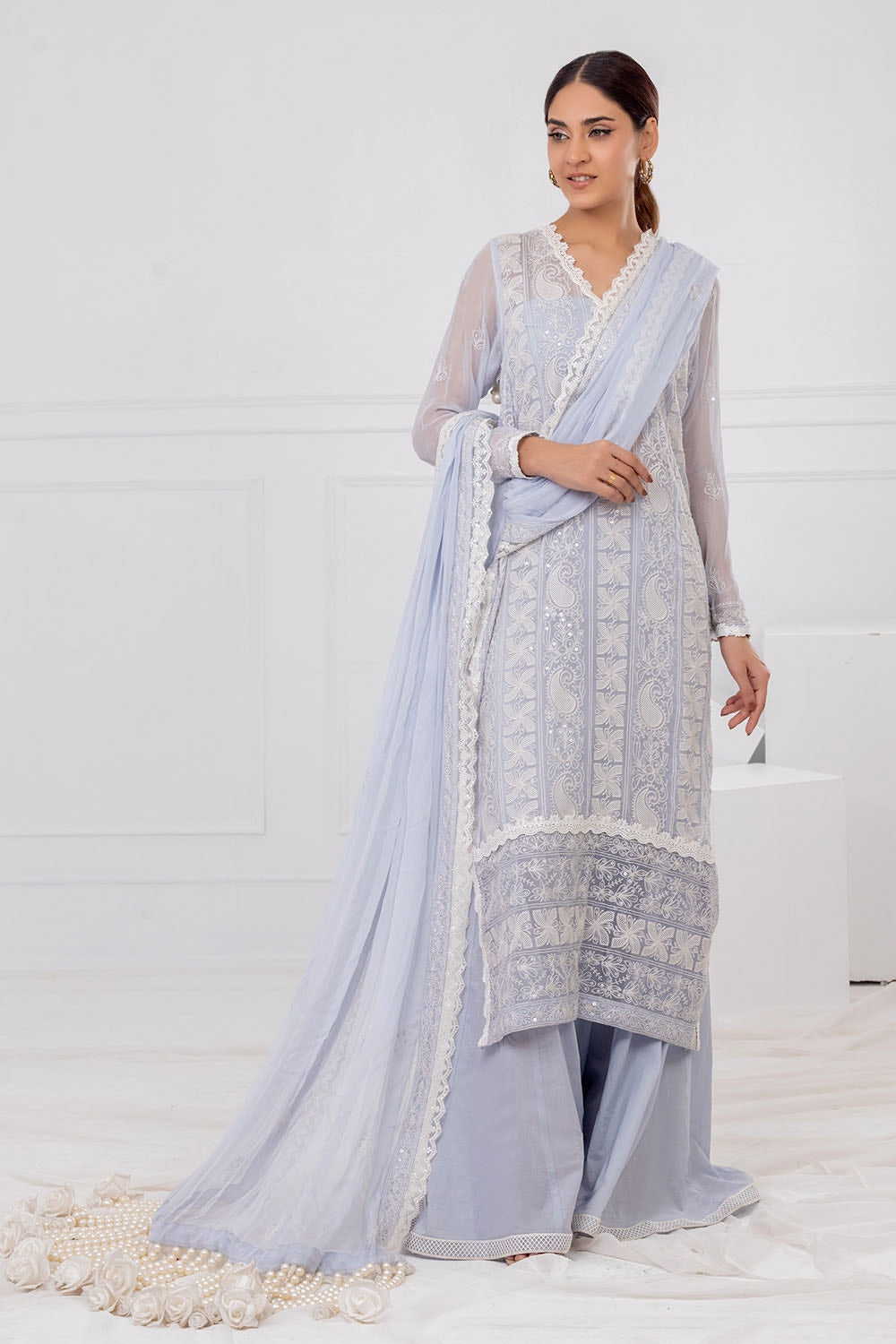 UAE -3 Piece Unstitched Embroidered Chiffon Suit with Embroidered Chiffon Dupatta FE-52149