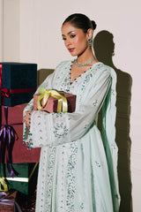 UAE -3 Piece Unstitched Embroidered Paper Cotton Suit with Embroidered Chiffon Dupatta FE-52153