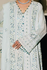 UAE -3 Piece Unstitched Embroidered Paper Cotton Suit with Embroidered Chiffon Dupatta FE-52153